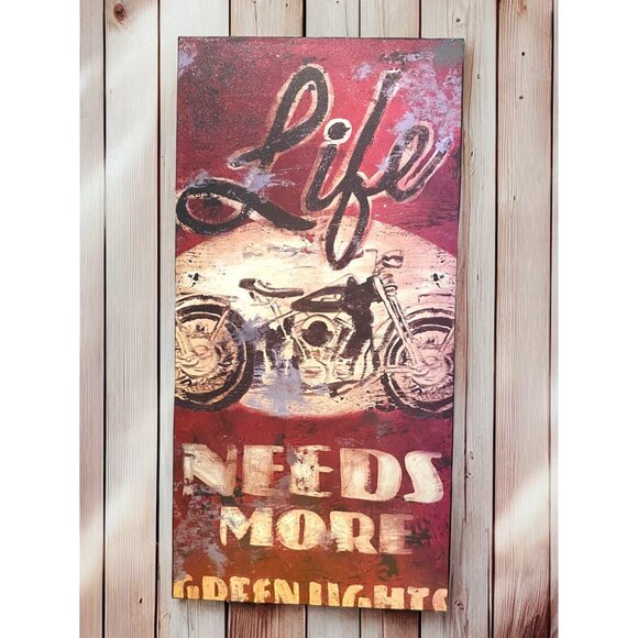"Life Needs More Green Lights" Motorcycle Wall Art Wood Moto ??Rodney White?? - Picture 1 of 7